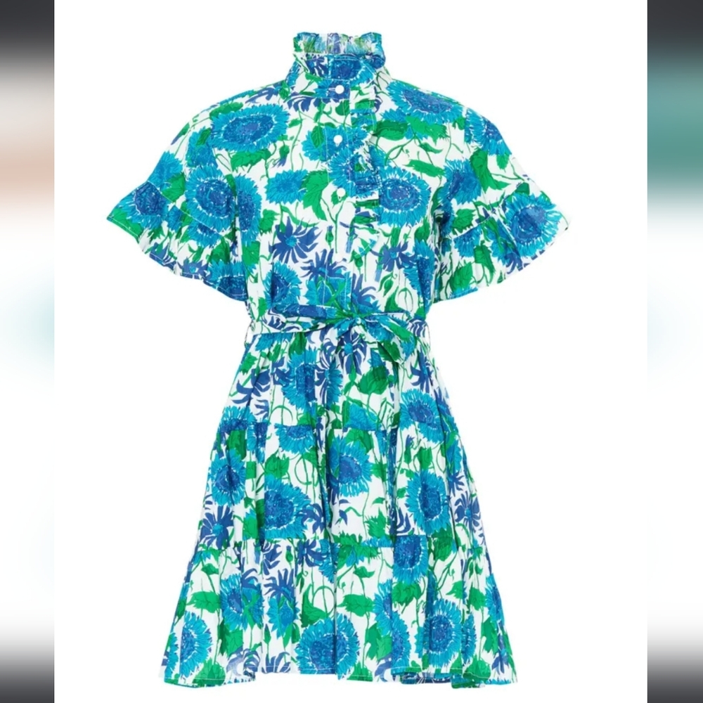 Mille Violetta Blue Green Floral Mini Dress Size Small RTR Rent The Runway Flaws